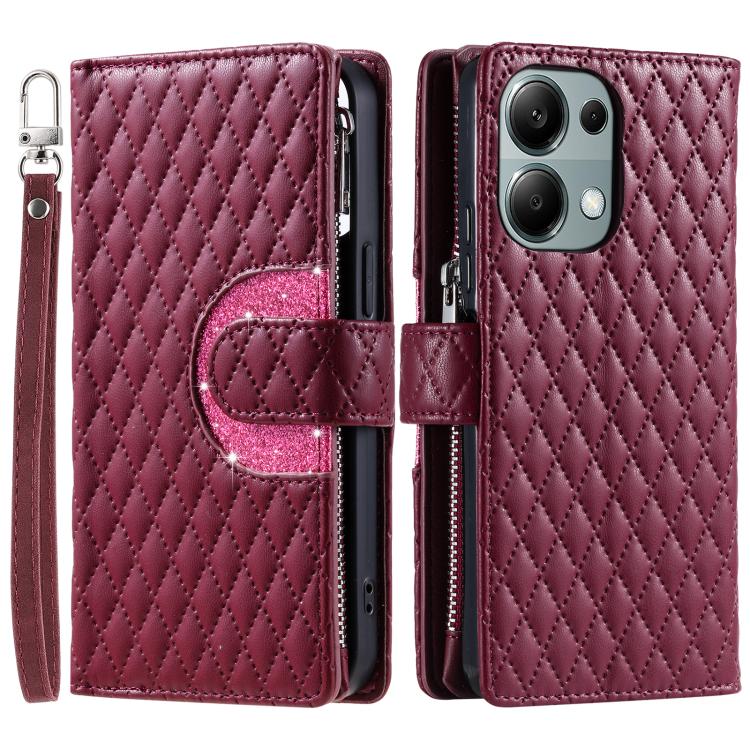 For OPPO Reno13 Pro Glitter Lattice Zipper Wallet Leather Phone Case
