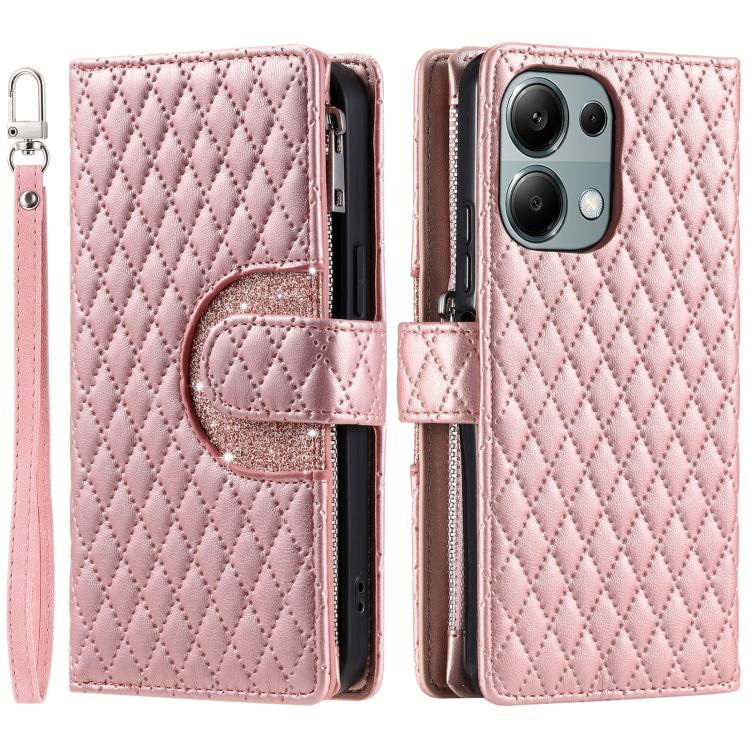 For OPPO Reno13 Pro Glitter Lattice Zipper Wallet Leather Phone Case