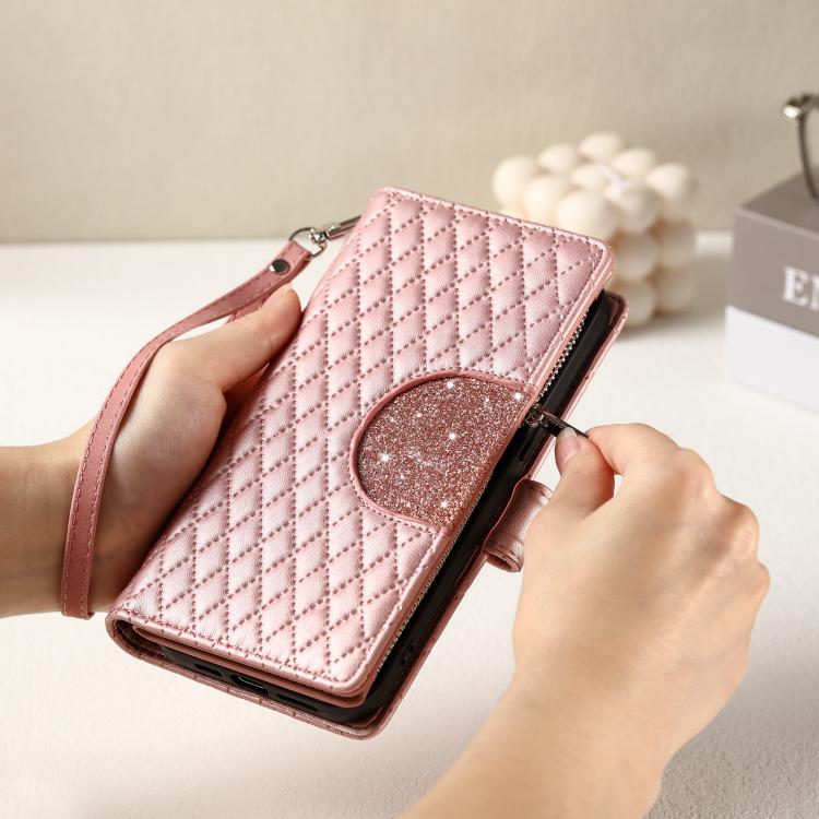 For OPPO Reno13 Pro Glitter Lattice Zipper Wallet Leather Phone Case