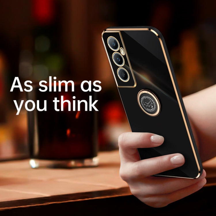 For Realme C65 XINLI Straight Edge 6D Electroplate TPU Phone Case with Ring Holder