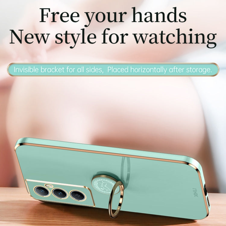 For Realme C65 XINLI Straight Edge 6D Electroplate TPU Phone Case with Ring Holder
