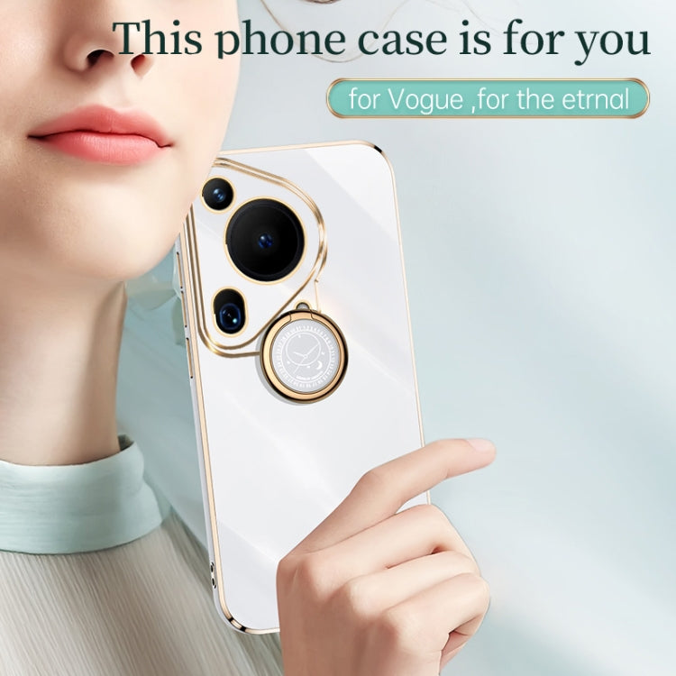 For Huawei Pura 70 Ultra XINLI Straight 6D Plating Gold Edge TPU Shockproof Case with Ring Holder