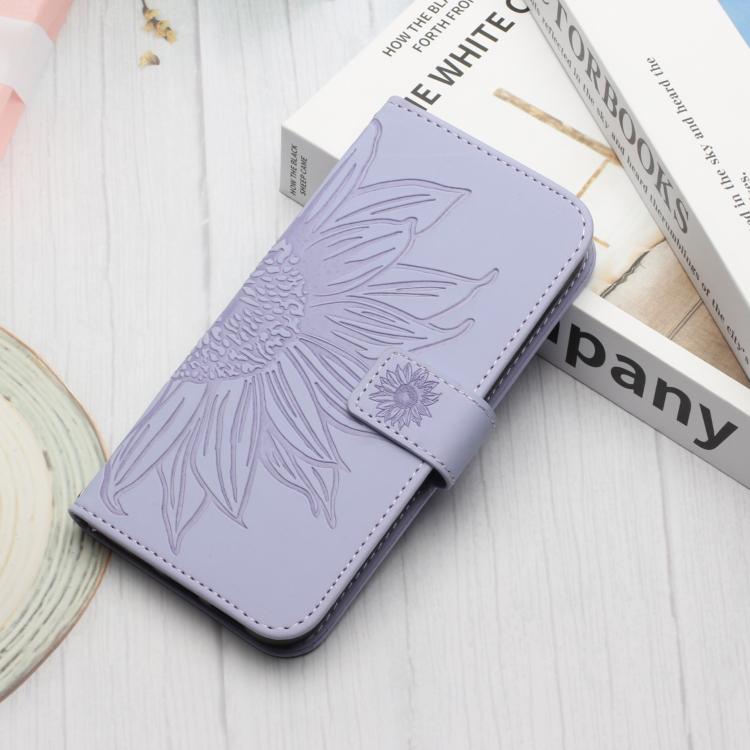 For TCL 60 SE / 605 Skin Feel Sun Flower Embossed Flip Leather Phone Case with Lanyard