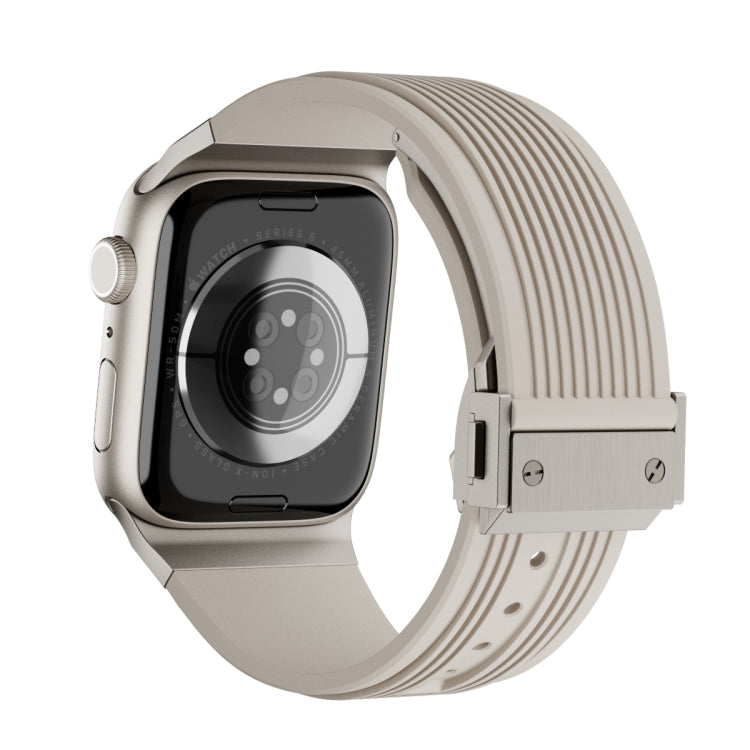 For Apple Watch Series 10 46mm Vertical Texture Titanium Buckle Elastic Silicone Watch Band