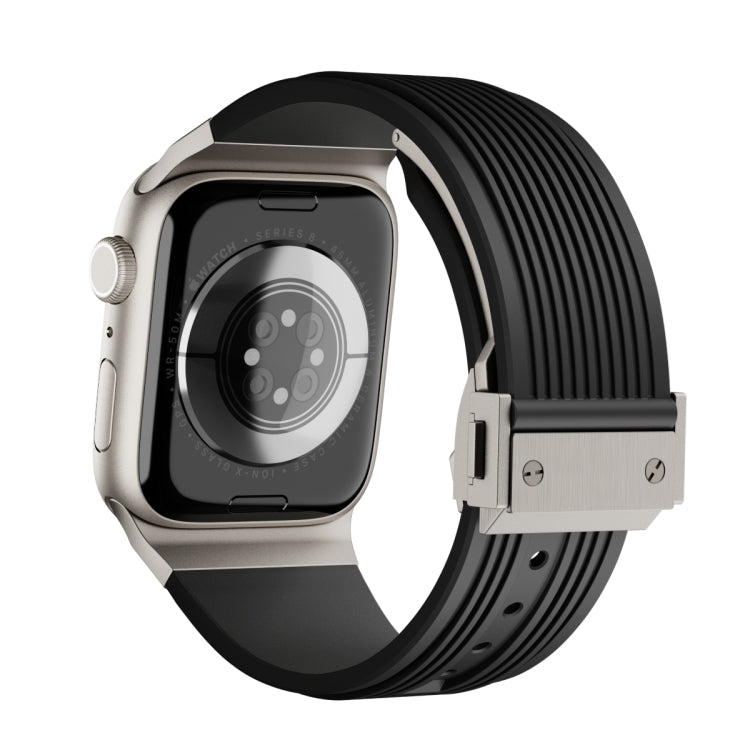 For Apple Watch Series 10 42mm Vertical Texture Titanium Buckle Elastic Silicone Watch Band