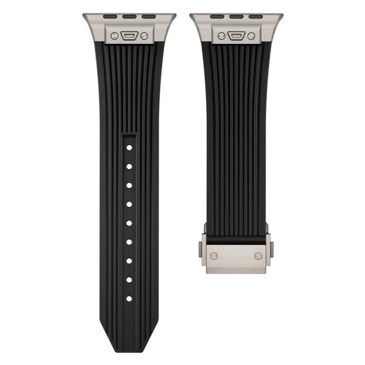 For Apple Watch Series 10 42mm Vertical Texture Titanium Buckle Elastic Silicone Watch Band