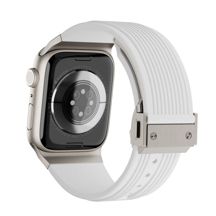 For Apple Watch Series 10 42mm Vertical Texture Titanium Buckle Elastic Silicone Watch Band