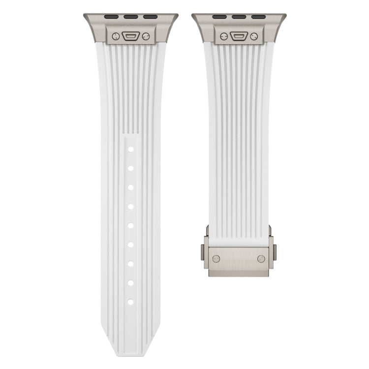 For Apple Watch Series 10 42mm Vertical Texture Titanium Buckle Elastic Silicone Watch Band