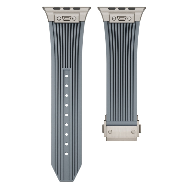 For Apple Watch Series 10 42mm Vertical Texture Titanium Buckle Elastic Silicone Watch Band