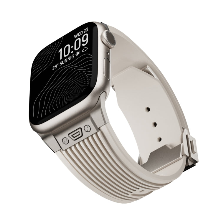 For Apple Watch Series 10 42mm Vertical Texture Titanium Buckle Elastic Silicone Watch Band