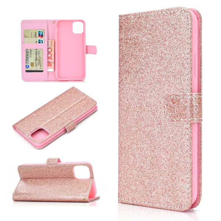 For iPhone 12 Pro Max Glitter Powder Horizontal Flip Leather Case with Card Slots & Holder & Photo Frame & Wallet & Lanyard