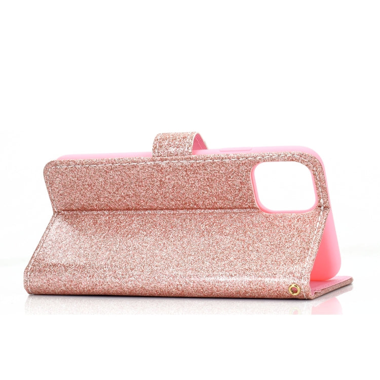 For iPhone 12 Pro Max Glitter Powder Horizontal Flip Leather Case with Card Slots & Holder & Photo Frame & Wallet & Lanyard