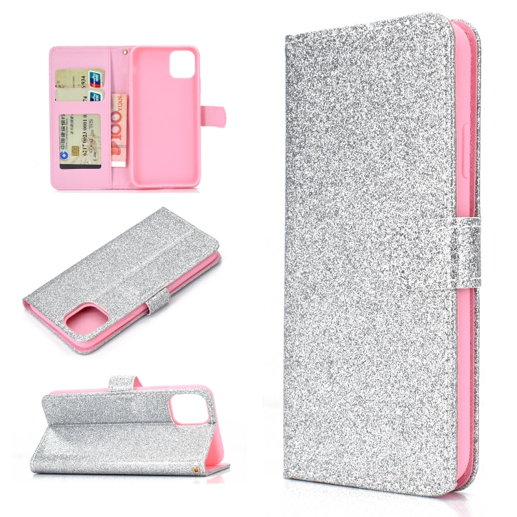 For iPhone 12 / 12 Pro Glitter Powder Horizontal Flip Leather Case with Card Slots & Holder & Photo Frame & Wallet & Lanyard