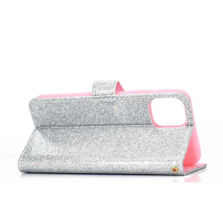 For iPhone 12 / 12 Pro Glitter Powder Horizontal Flip Leather Case with Card Slots & Holder & Photo Frame & Wallet & Lanyard