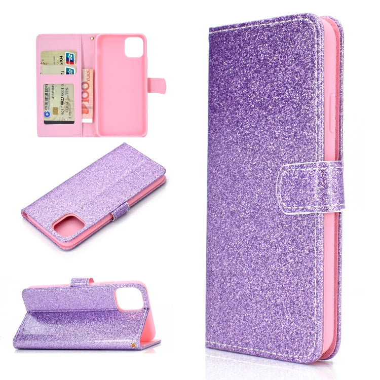For iPhone 12 / 12 Pro Glitter Powder Horizontal Flip Leather Case with Card Slots & Holder & Photo Frame & Wallet & Lanyard