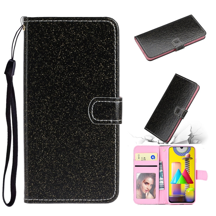 For Samsung Galaxy A21s Glitter Powder Horizontal Flip Leather Case with Card Slots & Holder & Photo Frame & Wallet & Lanyard