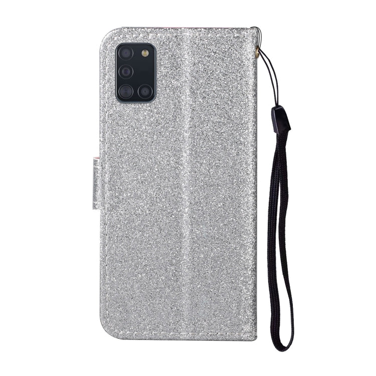 For Samsung Galaxy A21s Glitter Powder Horizontal Flip Leather Case with Card Slots & Holder & Photo Frame & Wallet & Lanyard