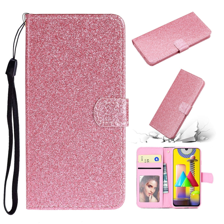 For Samsung Galaxy A21s Glitter Powder Horizontal Flip Leather Case with Card Slots & Holder & Photo Frame & Wallet & Lanyard