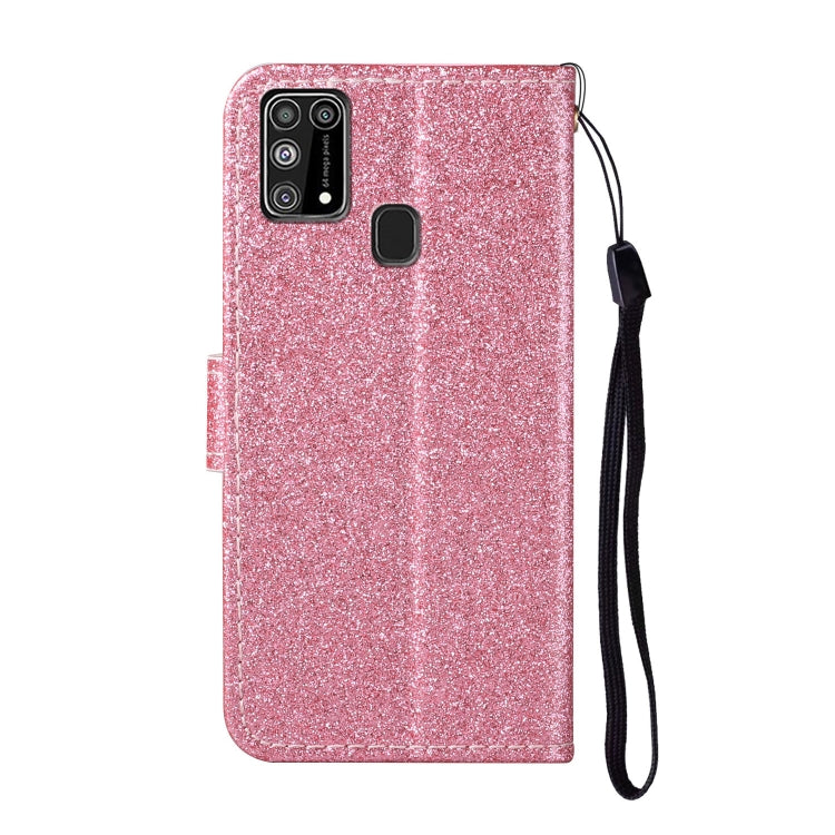 For Samsung Galaxy A21s Glitter Powder Horizontal Flip Leather Case with Card Slots & Holder & Photo Frame & Wallet & Lanyard