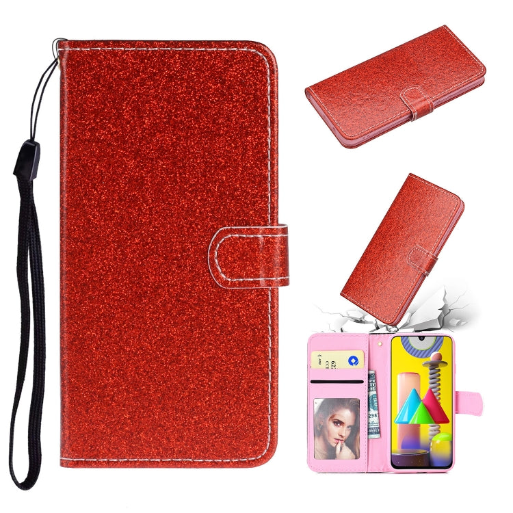 For Samsung Galaxy A21s Glitter Powder Horizontal Flip Leather Case with Card Slots & Holder & Photo Frame & Wallet & Lanyard