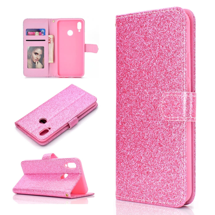 For Huawei Y6p Glitter Powder Horizontal Flip Leather Case with Card Slots & Holder & Photo Frame & Wallet & Lanyard