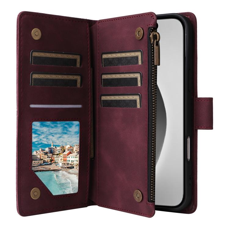 For iPhone 16 Pro Max Multifunctional Multi-Card Wallet Phone Leather Case