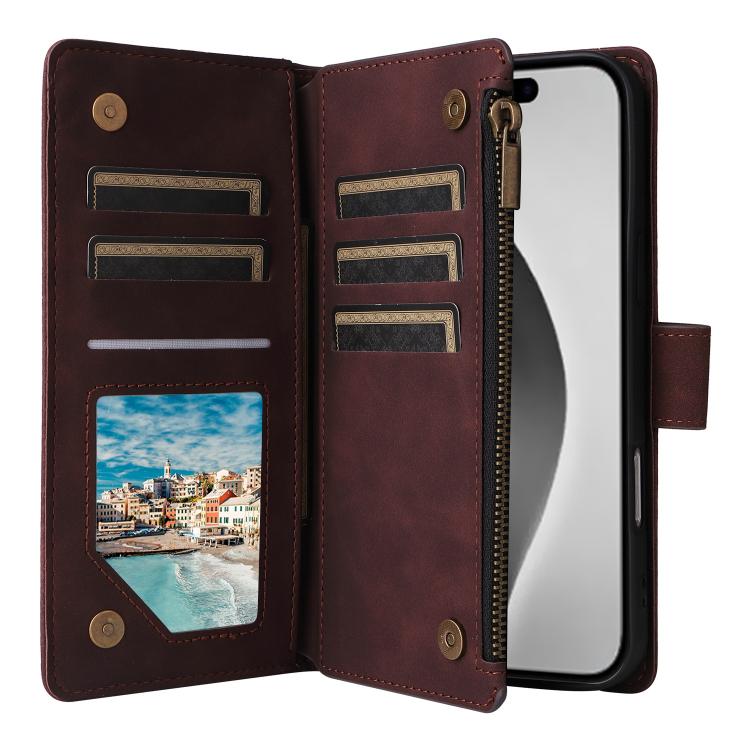 For iPhone 16 Pro Max Multifunctional Multi-Card Wallet Phone Leather Case