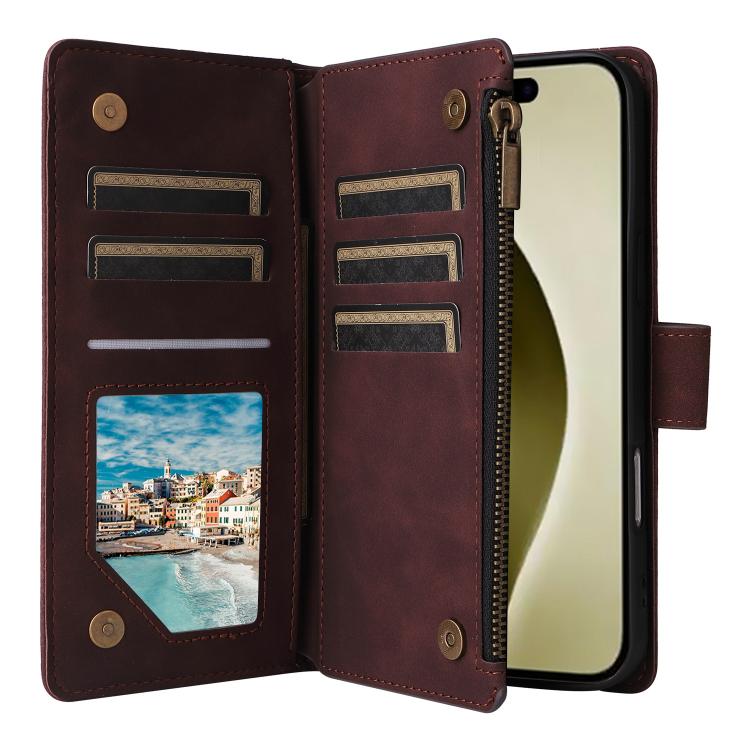 For iPhone 16 Pro Multifunctional Multi-Card Wallet Phone Leather Case