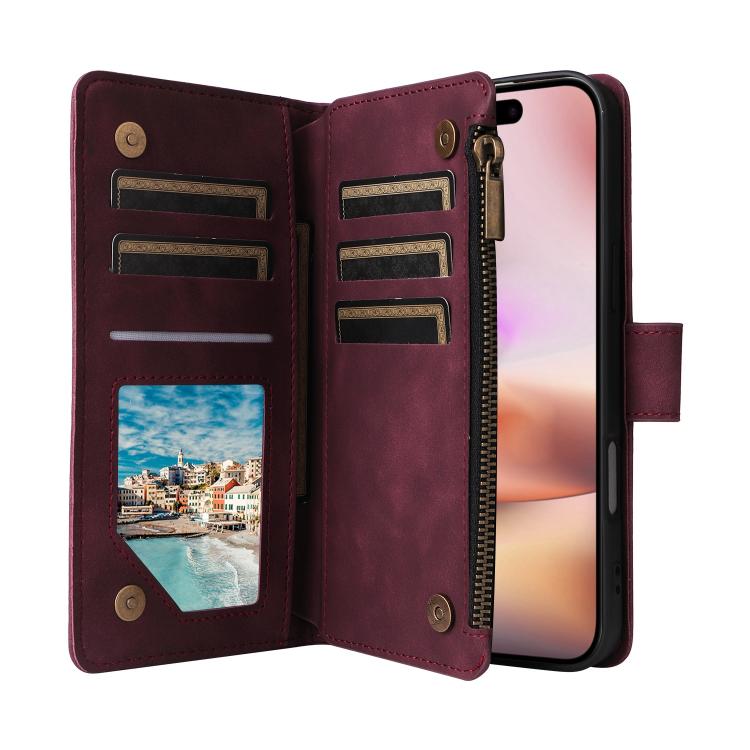 For iPhone 16 Plus Multifunctional Multi-Card Wallet Phone Leather Case