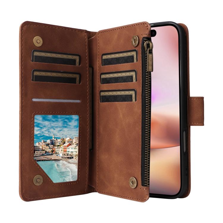 For iPhone 16 Plus Multifunctional Multi-Card Wallet Phone Leather Case