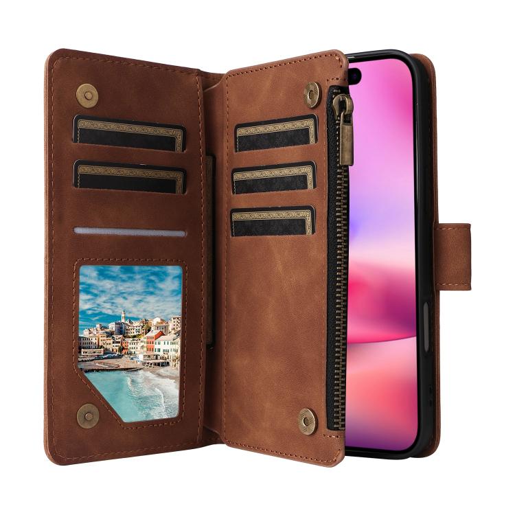 For iPhone 16 Multifunctional Multi-Card Wallet Phone Leather Case