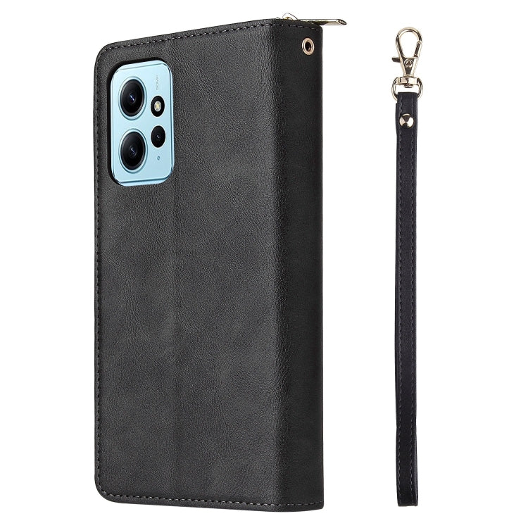 For Redmi Note 12 4G Global 9-Card Slots Zipper Wallet Bag Leather Phone Case
