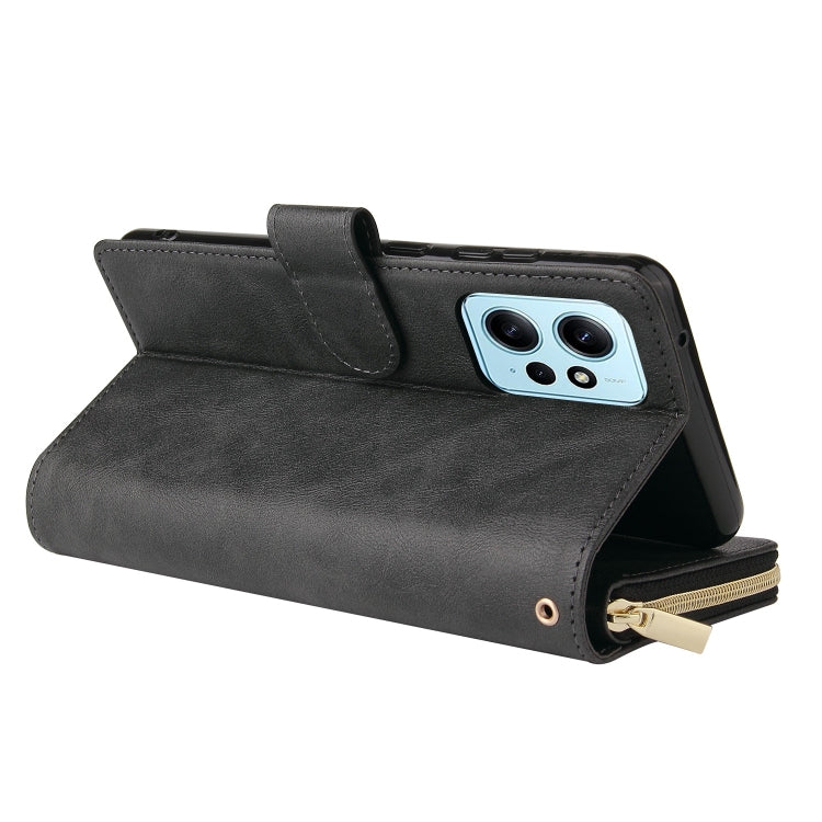 For Redmi Note 12 4G Global 9-Card Slots Zipper Wallet Bag Leather Phone Case