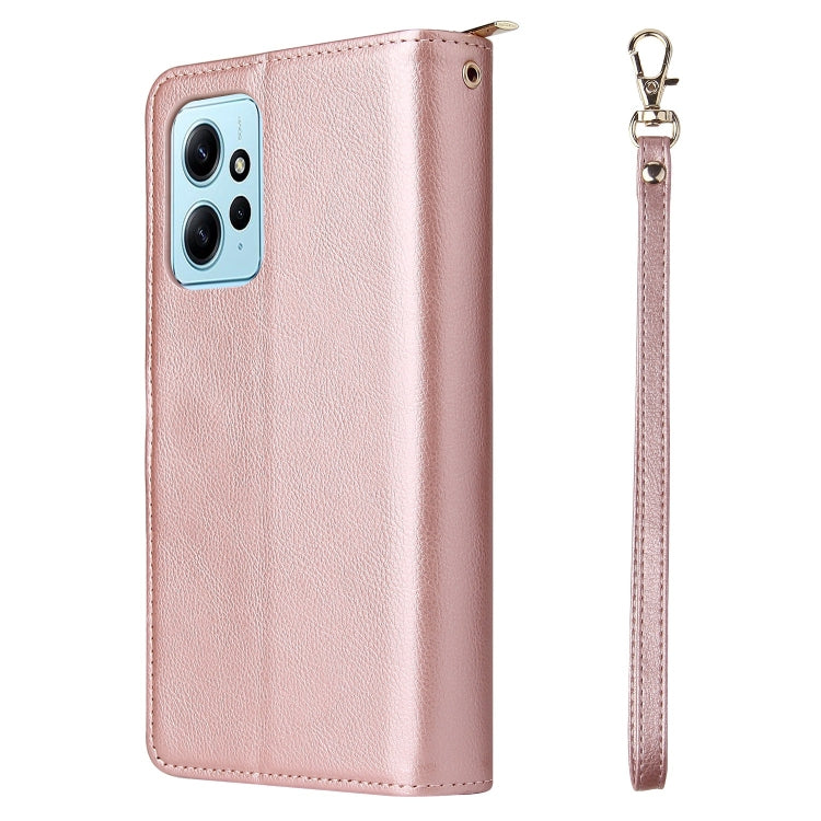 For Redmi Note 12 4G Global 9-Card Slots Zipper Wallet Bag Leather Phone Case