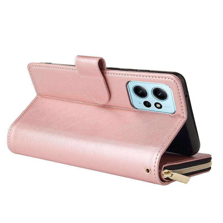 For Redmi Note 12 4G Global 9-Card Slots Zipper Wallet Bag Leather Phone Case