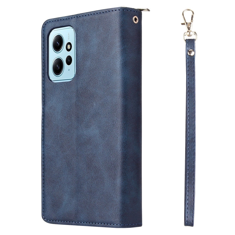 For Redmi Note 12 4G Global 9-Card Slots Zipper Wallet Bag Leather Phone Case