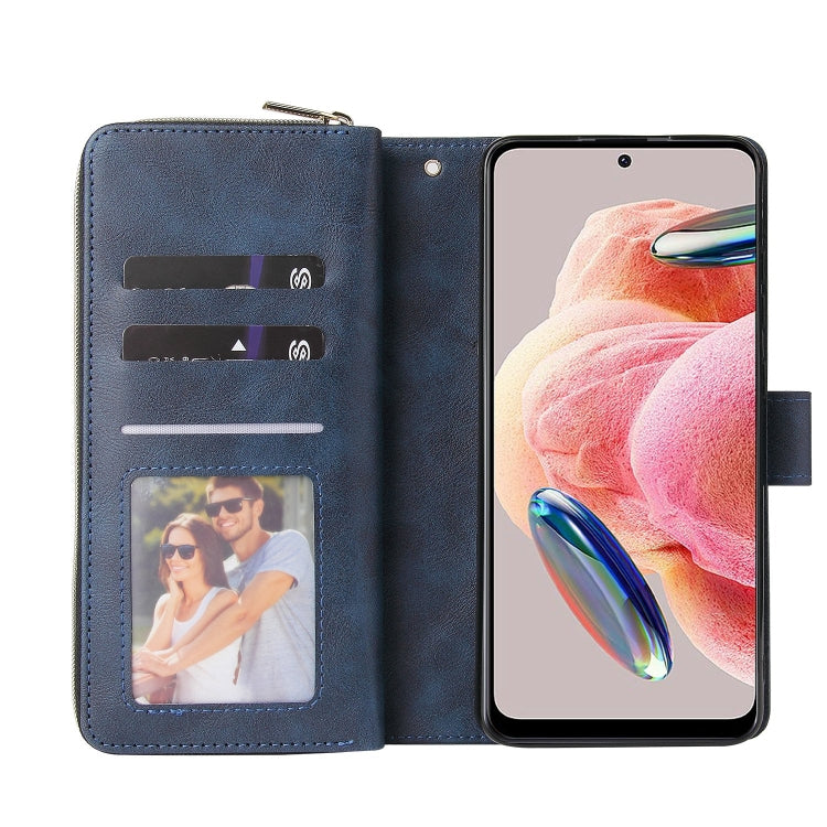 For Redmi Note 12 4G Global 9-Card Slots Zipper Wallet Bag Leather Phone Case