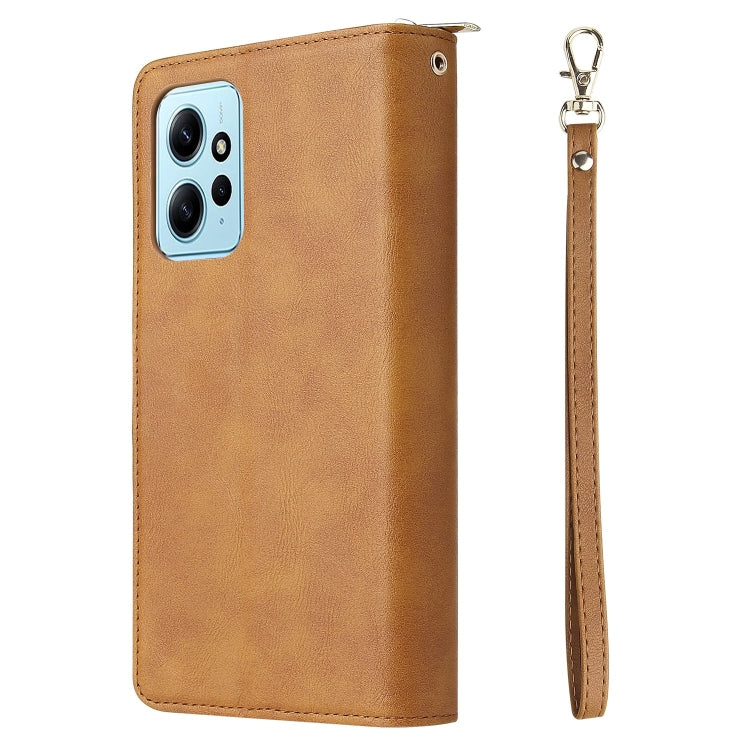 For Redmi Note 12 4G Global 9-Card Slots Zipper Wallet Bag Leather Phone Case