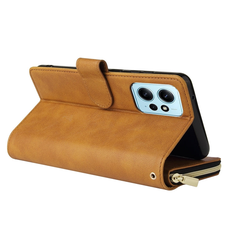 For Redmi Note 12 4G Global 9-Card Slots Zipper Wallet Bag Leather Phone Case