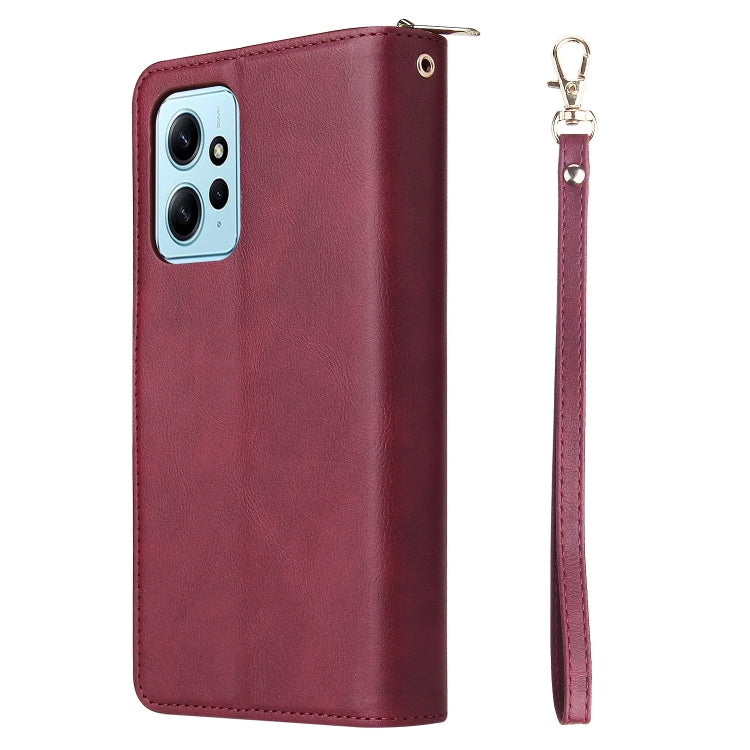 For Redmi Note 12 4G Global 9-Card Slots Zipper Wallet Bag Leather Phone Case