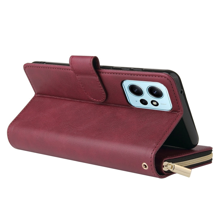 For Redmi Note 12 4G Global 9-Card Slots Zipper Wallet Bag Leather Phone Case