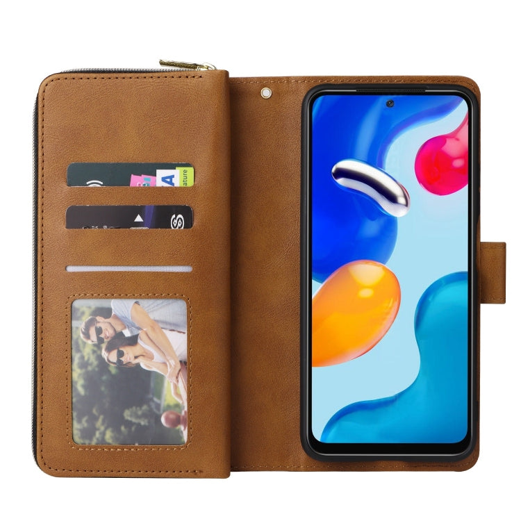 For Redmi Note 11 Pro Global 9-Card Slots Zipper Wallet Bag Leather Phone Case