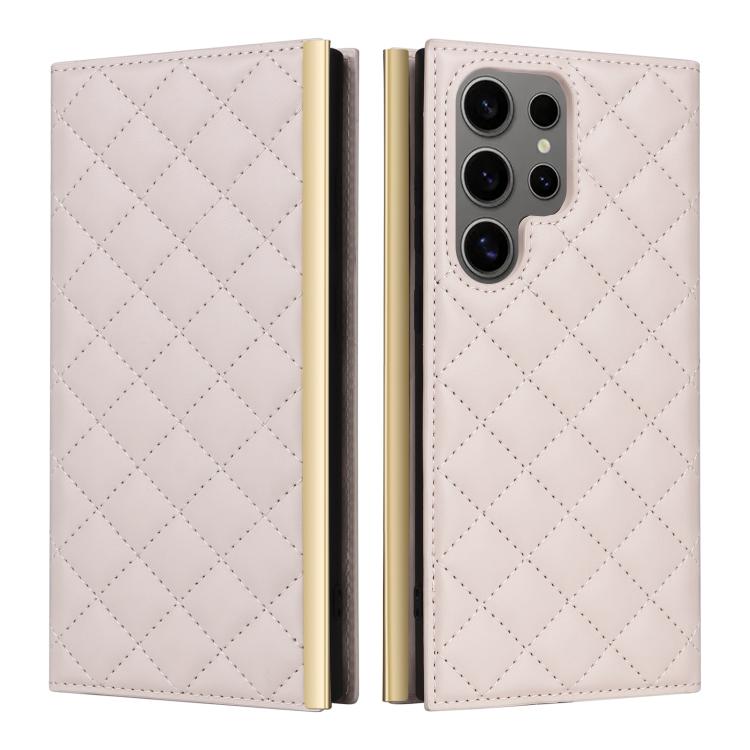For Samsung Galaxy S25 Ultra 5G Crossbody Rhombic Sucker Leather Phone Case