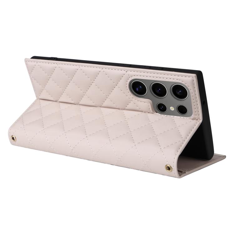 For Samsung Galaxy S25 Ultra 5G Crossbody Rhombic Sucker Leather Phone Case