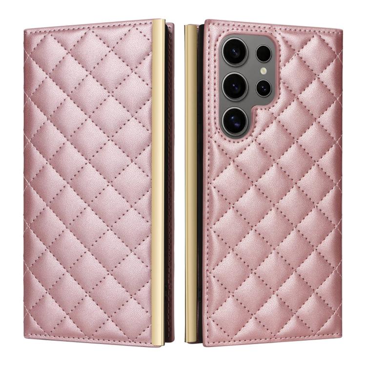 For Samsung Galaxy S25 Ultra 5G Crossbody Rhombic Sucker Leather Phone Case