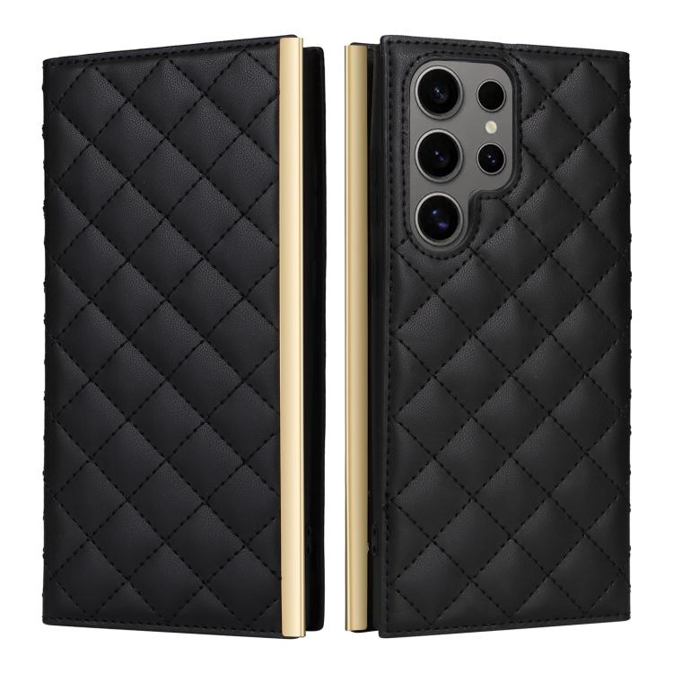 For Samsung Galaxy S25 Ultra 5G Crossbody Rhombic Sucker Leather Phone Case