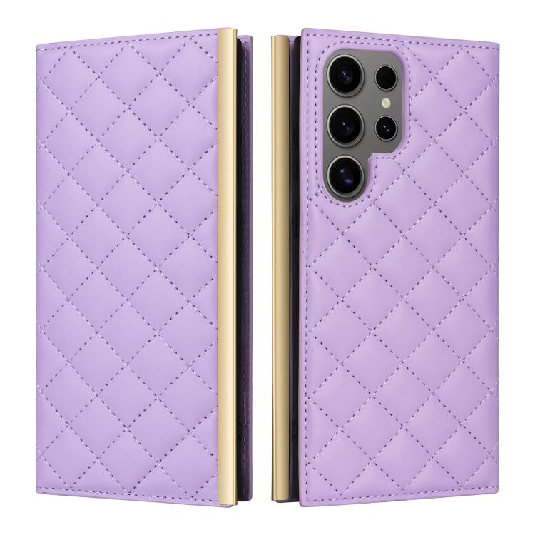 For Samsung Galaxy S25 Ultra 5G Crossbody Rhombic Sucker Leather Phone Case