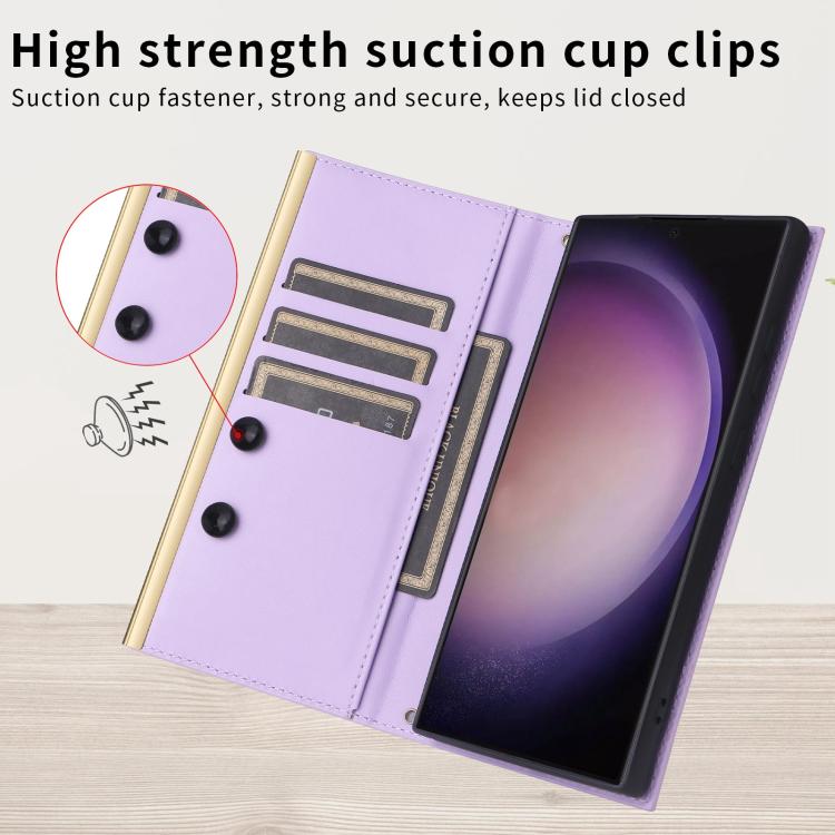 For Samsung Galaxy S25 Ultra 5G Crossbody Rhombic Sucker Leather Phone Case