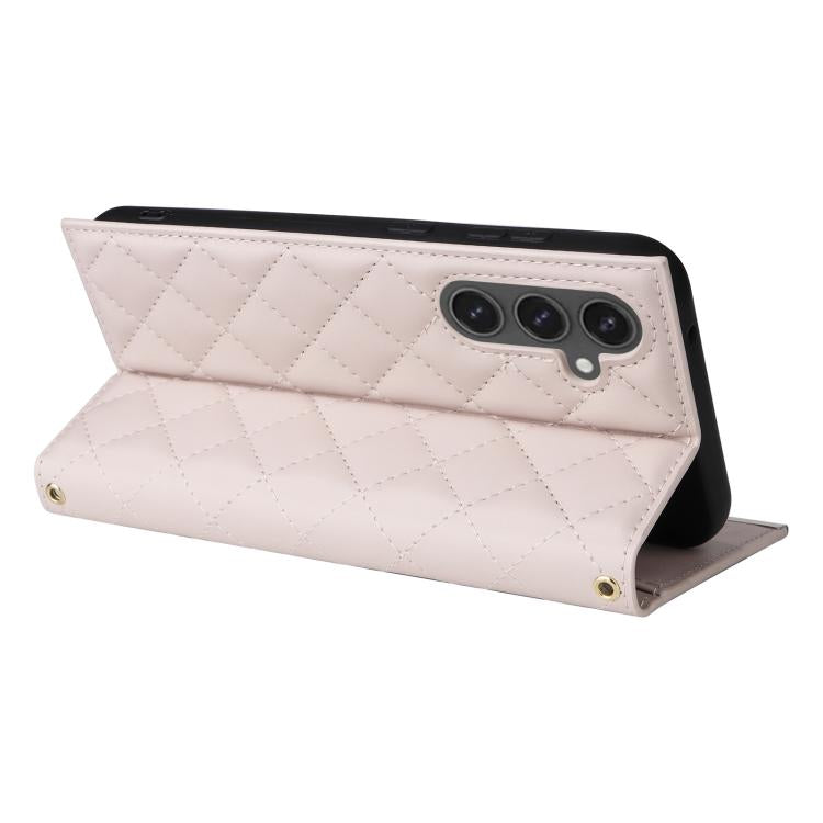 For Samsung Galaxy S24 FE 5G Crossbody Rhombic Sucker Leather Phone Case