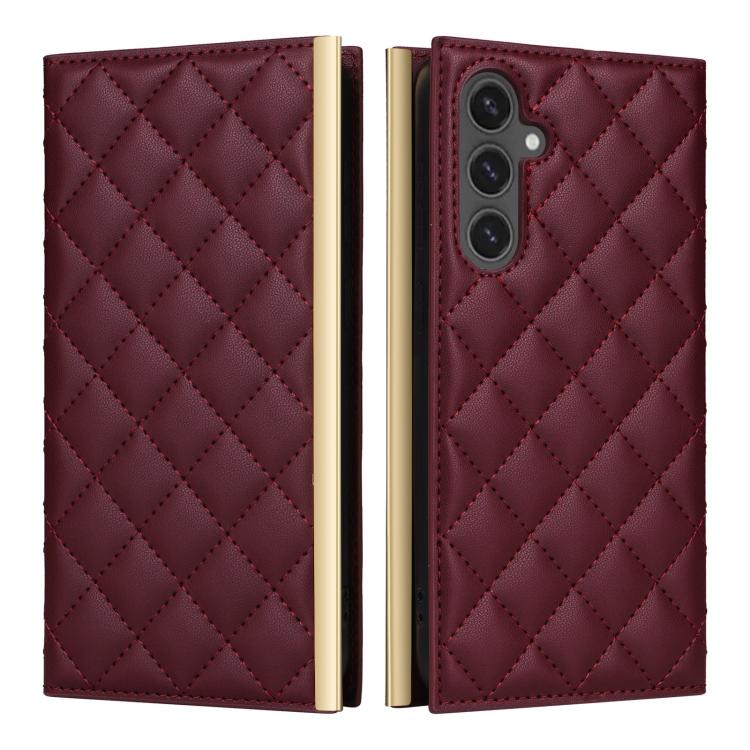 For Samsung Galaxy S24 FE 5G Crossbody Rhombic Sucker Leather Phone Case